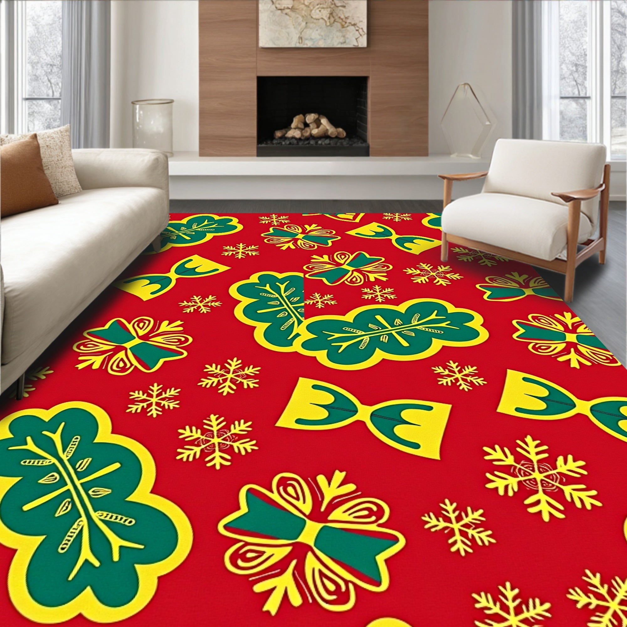 Christmas Red Teal Yellow Elements Rug