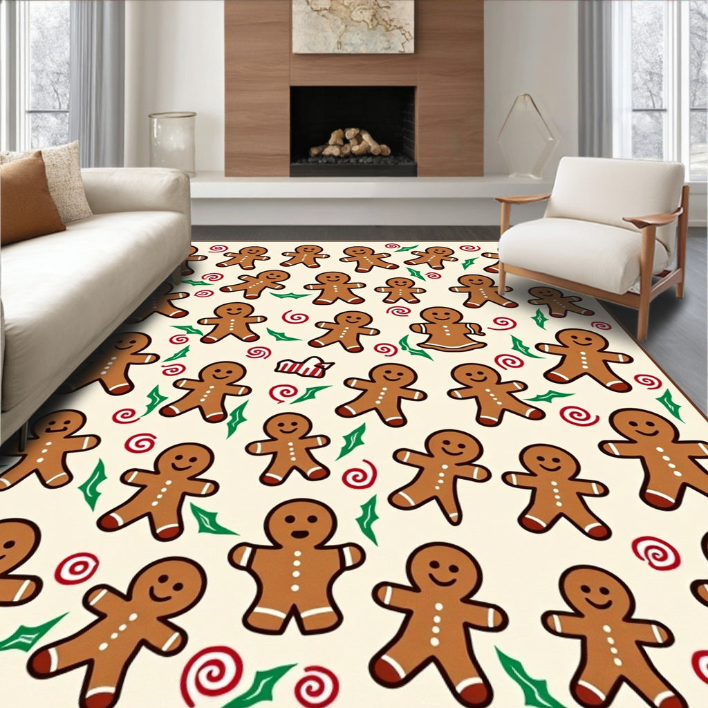 Happy Gingerbread Man Christmas Garland Rug