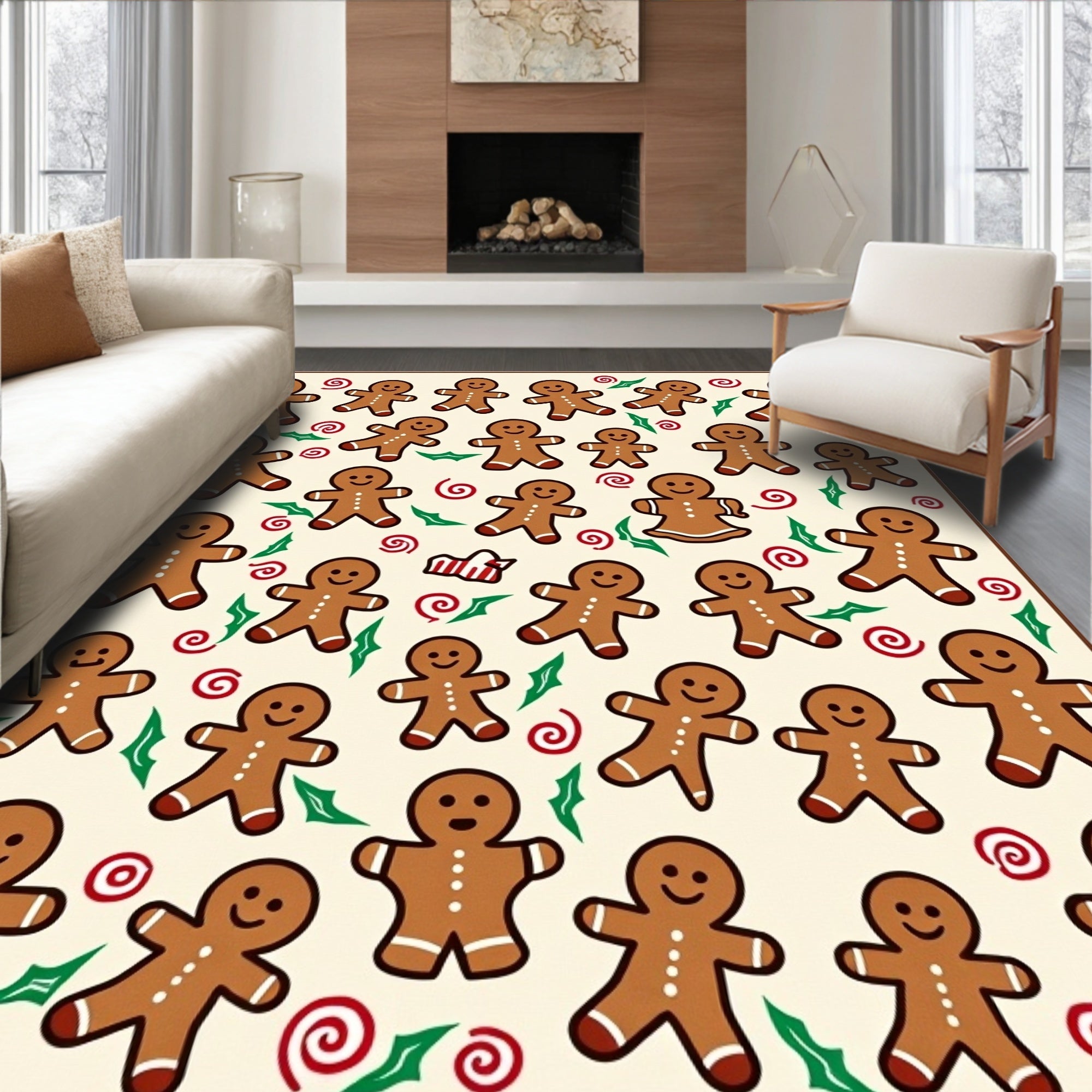 Happy Gingerbread Man Christmas Garland Rug