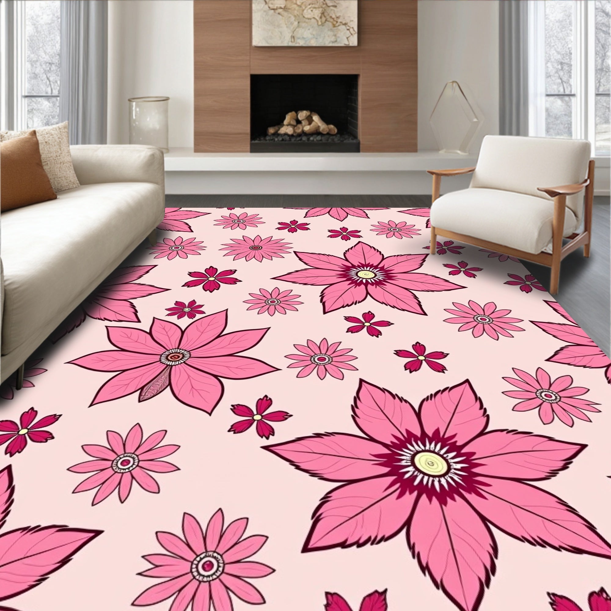 Pink Floral Collage Background Rug