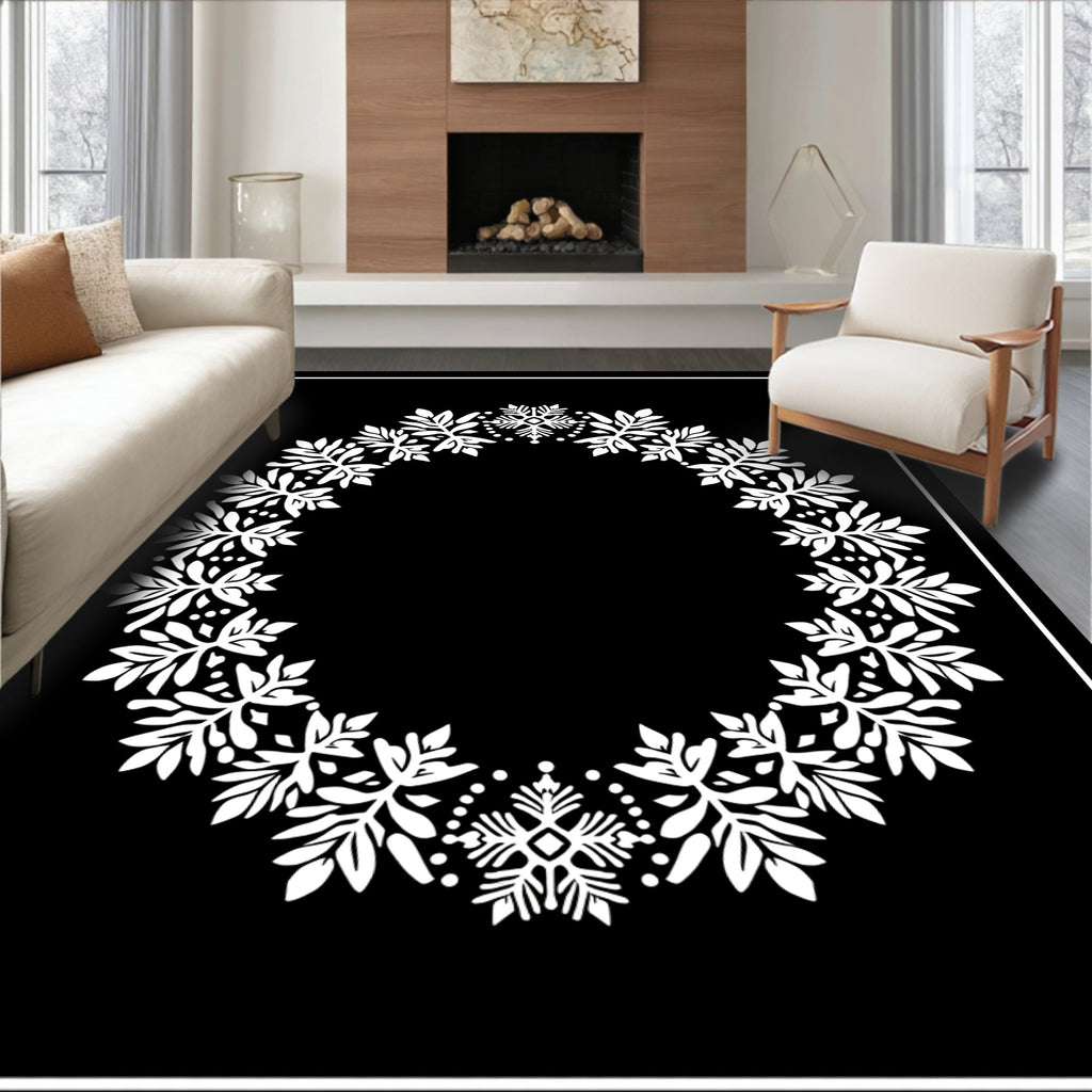 White Foliage Star Wreath Outline Rug