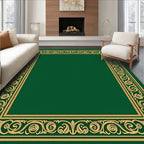 Emerald Green Gold Scroll Border Rug