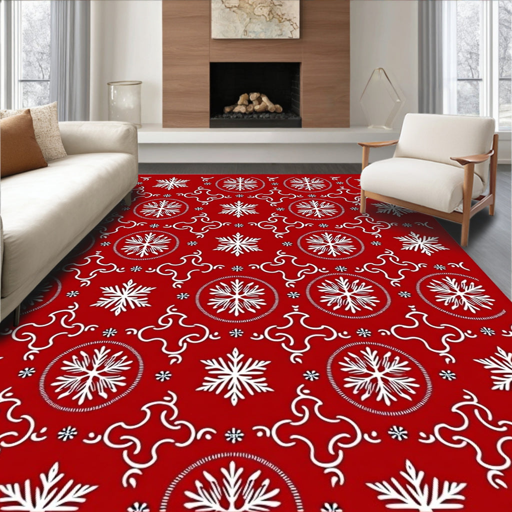 Crimson Snowflake Circular Medallion Rug