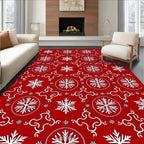 Crimson Snowflake Circular Medallion Rug