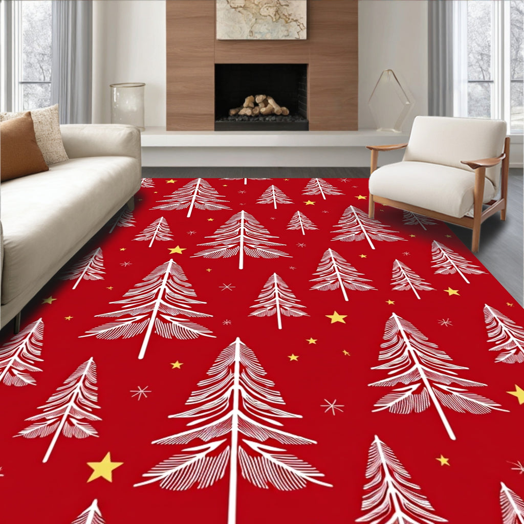 Red White Spruce Forest Stars Rug