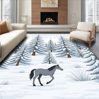 Winter Pine Forest Horse Scene Rug