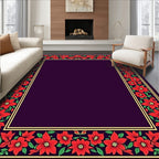 Rich Red Floral Border Plum Background Rug