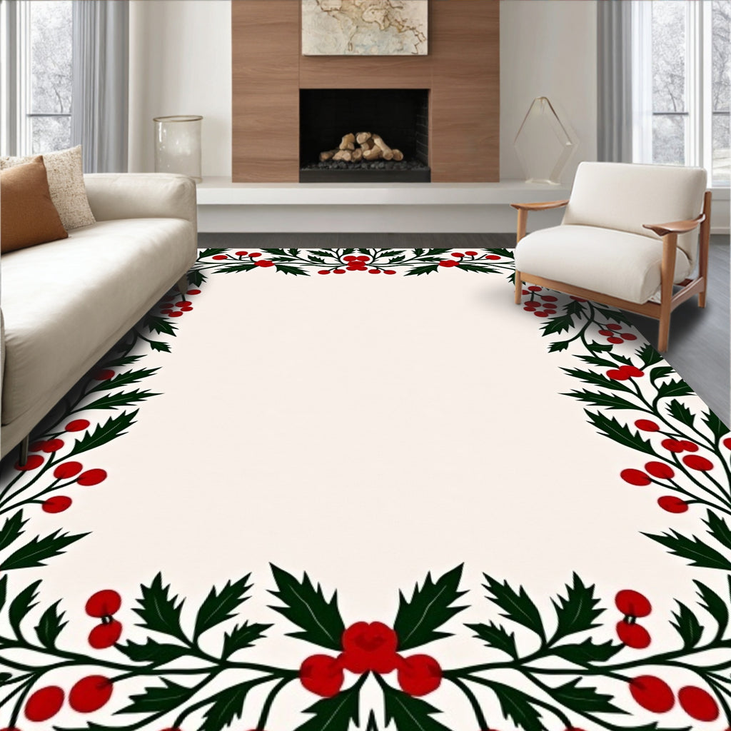 Vibrant Red Holly Berry Border Rug