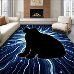 Cosmic Cat Black Silhouette Starry Rug