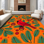 Vibrant Red Cardinal Pinecone Scene Rug