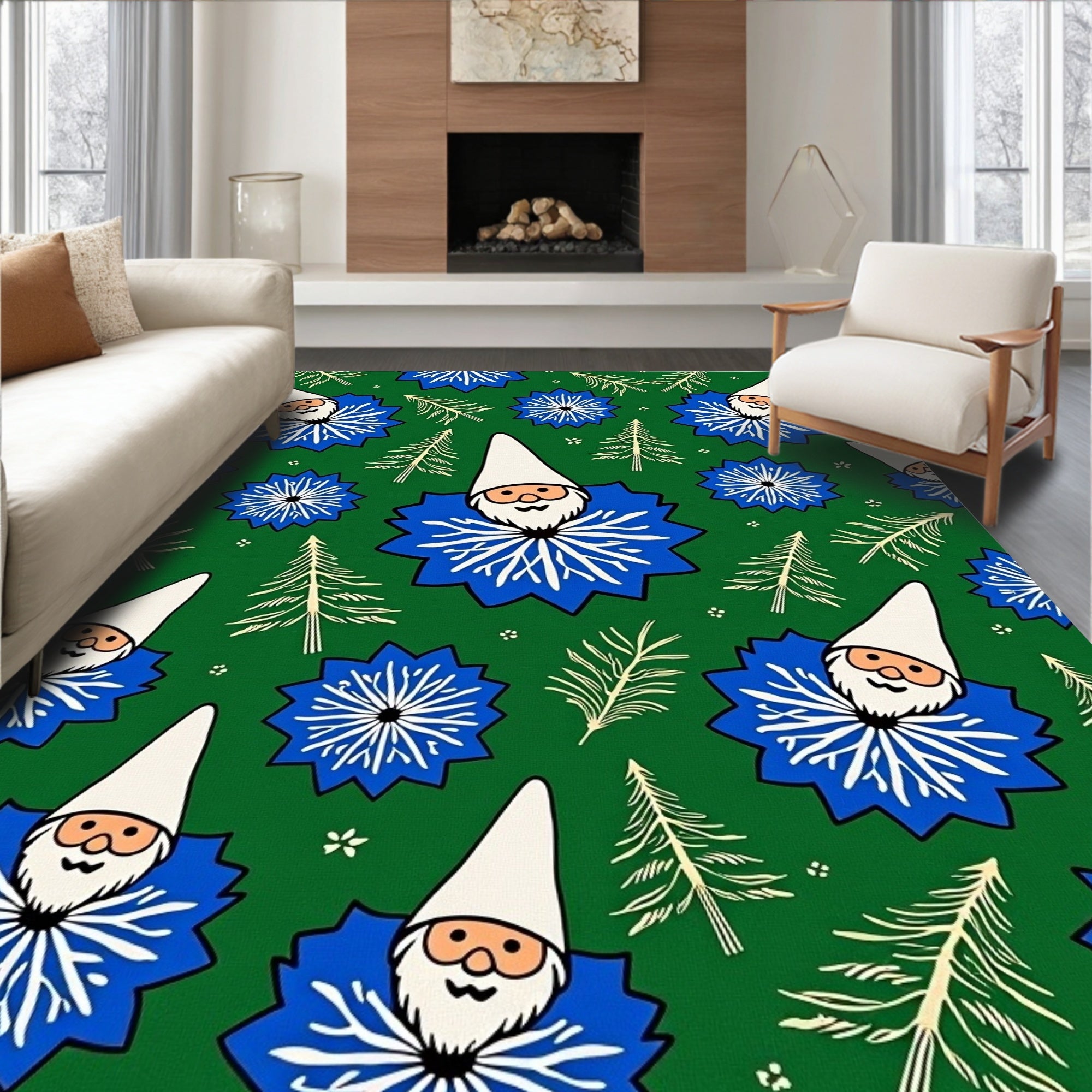 Green Gnome Blue Star Forest Frolic Rug