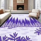 Violet Snowy Evergreen Forest Scene Rug