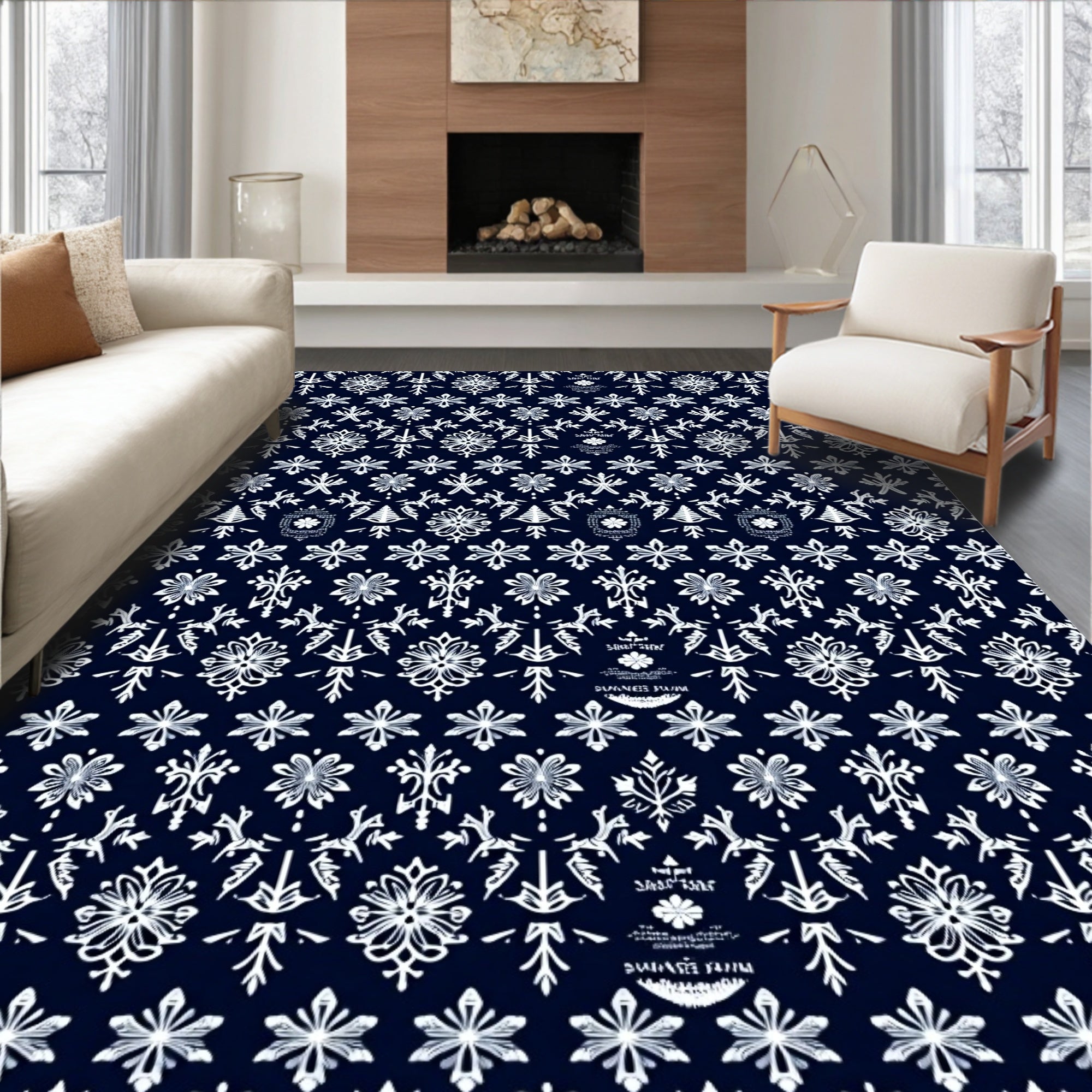 Midnight Navy Ornate Floral Medallion Rug
