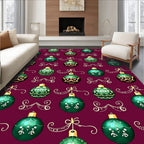 Festive Emerald Ornaments Gold Swirls Rug