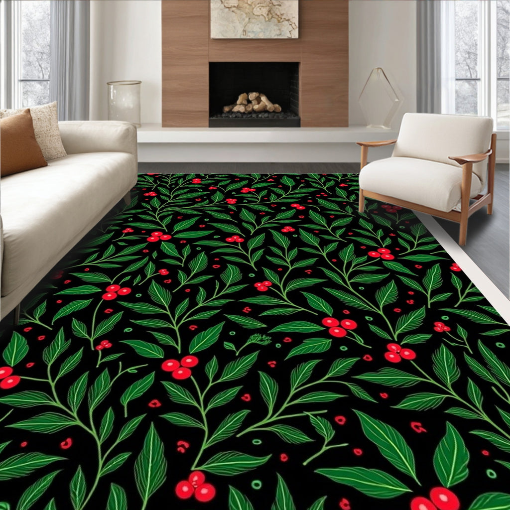 Verdant Holly Berry Foliage Rug