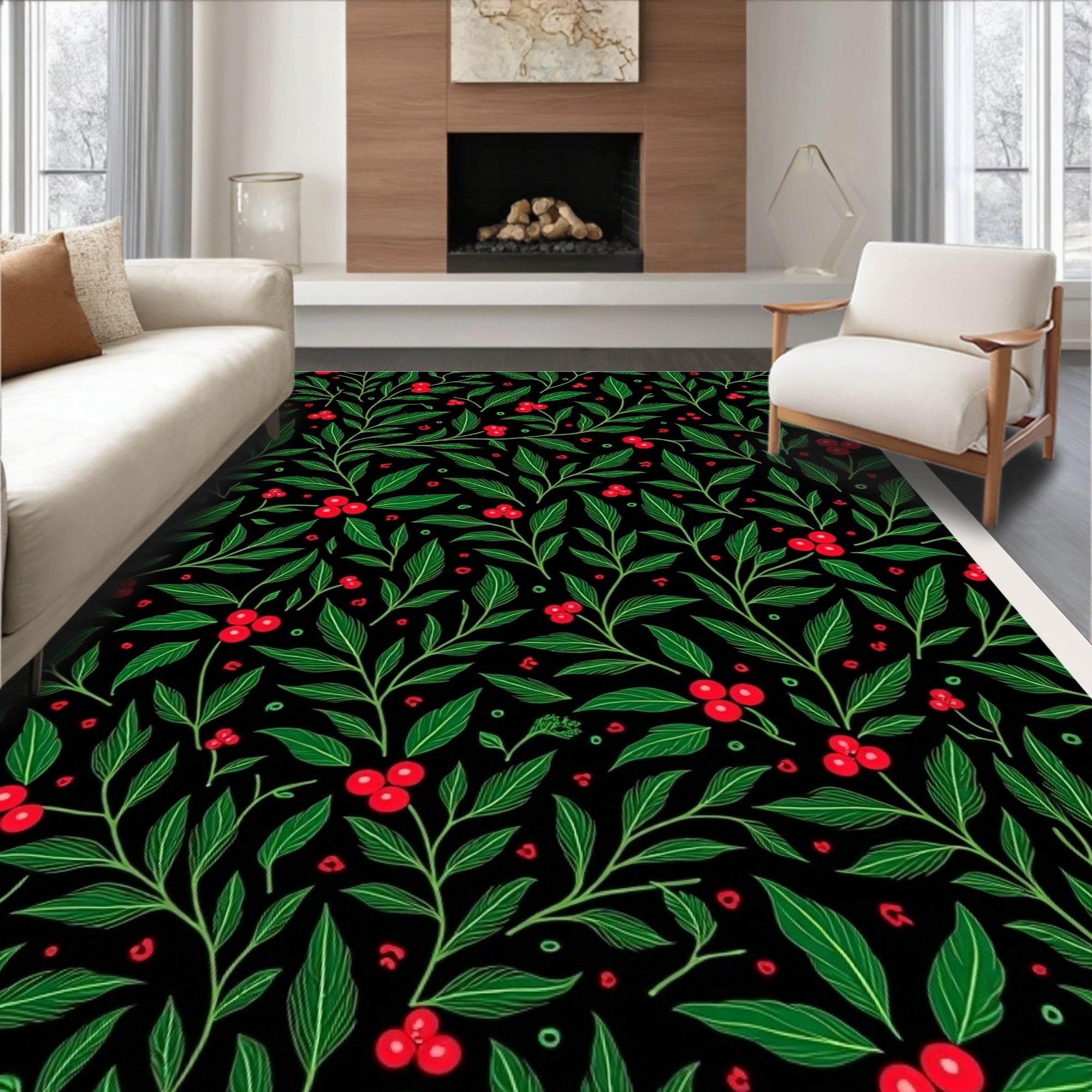 Verdant Holly Berry Foliage Rug