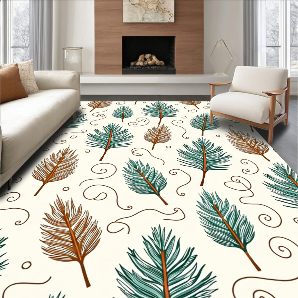Teal Brown Pine Needle Swirls Rug