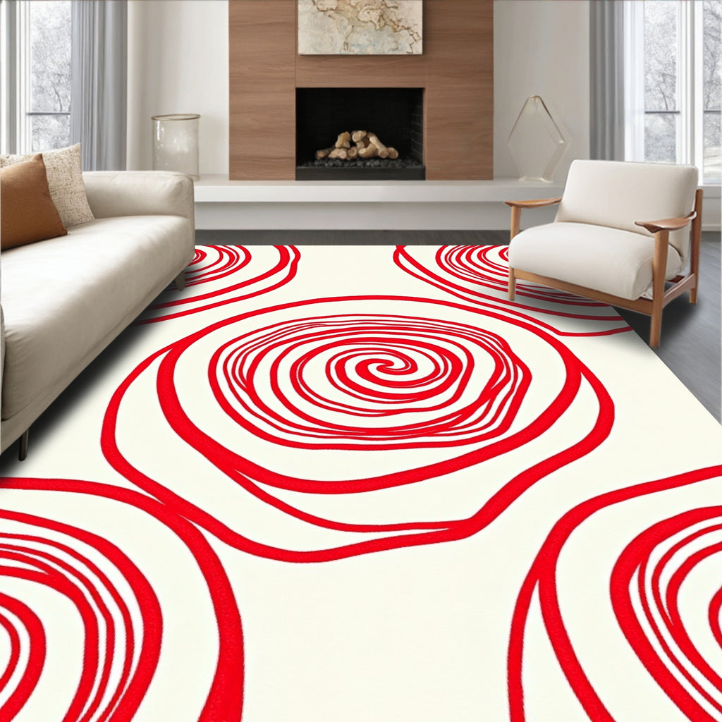 Vibrant Red Swirl Floral Rug
