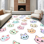Pastel Kawaii Cat Faces Repeating Pattern Rug