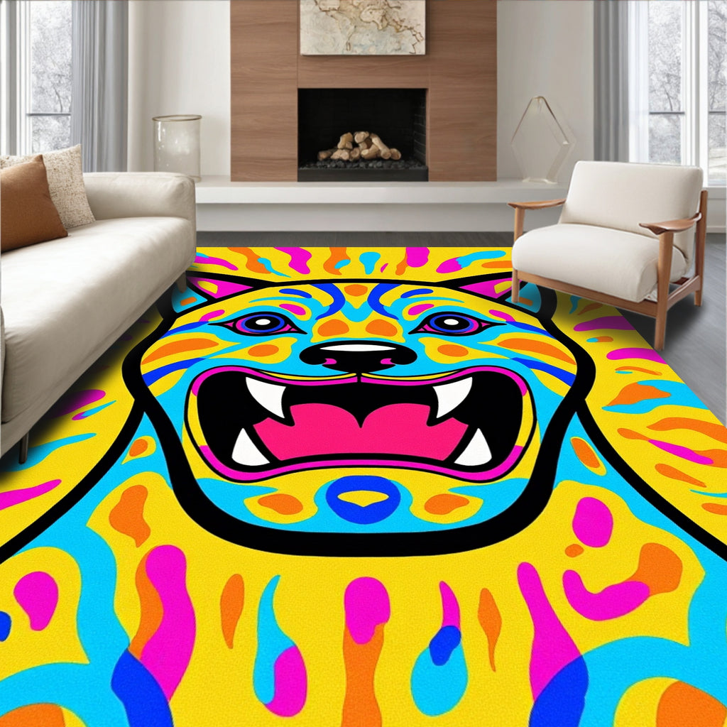 Vibrant Yellow Blue Pink Jaguar Rug