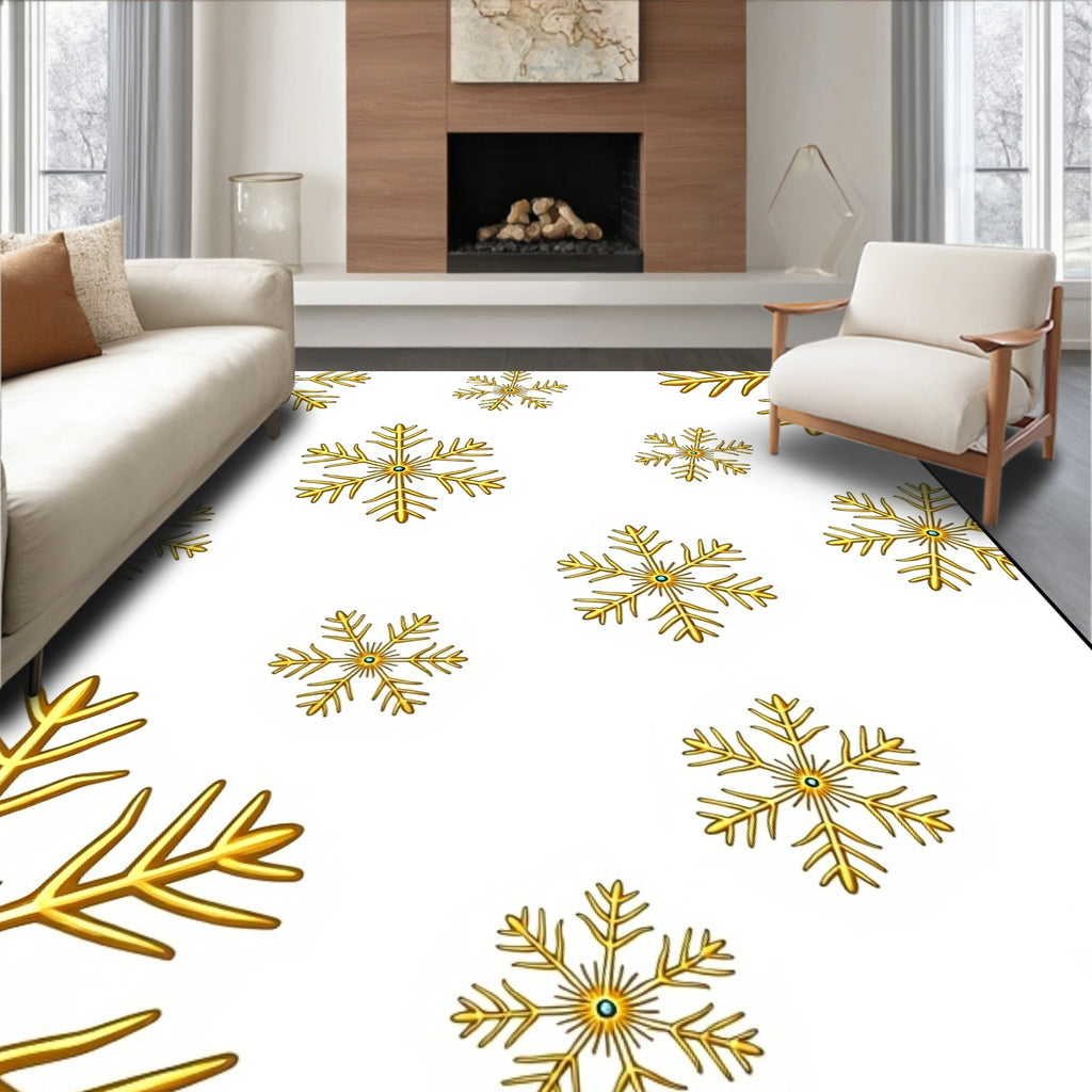 Golden Snowflake Winter Cluster Rug