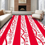 Crimson Red White Whimsical Stripes Rug