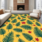 Red Hibiscus Green Palm Frond Rug