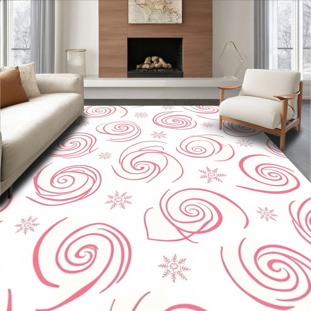 Salmon Pink Swirl Snowflake Medallion Rug