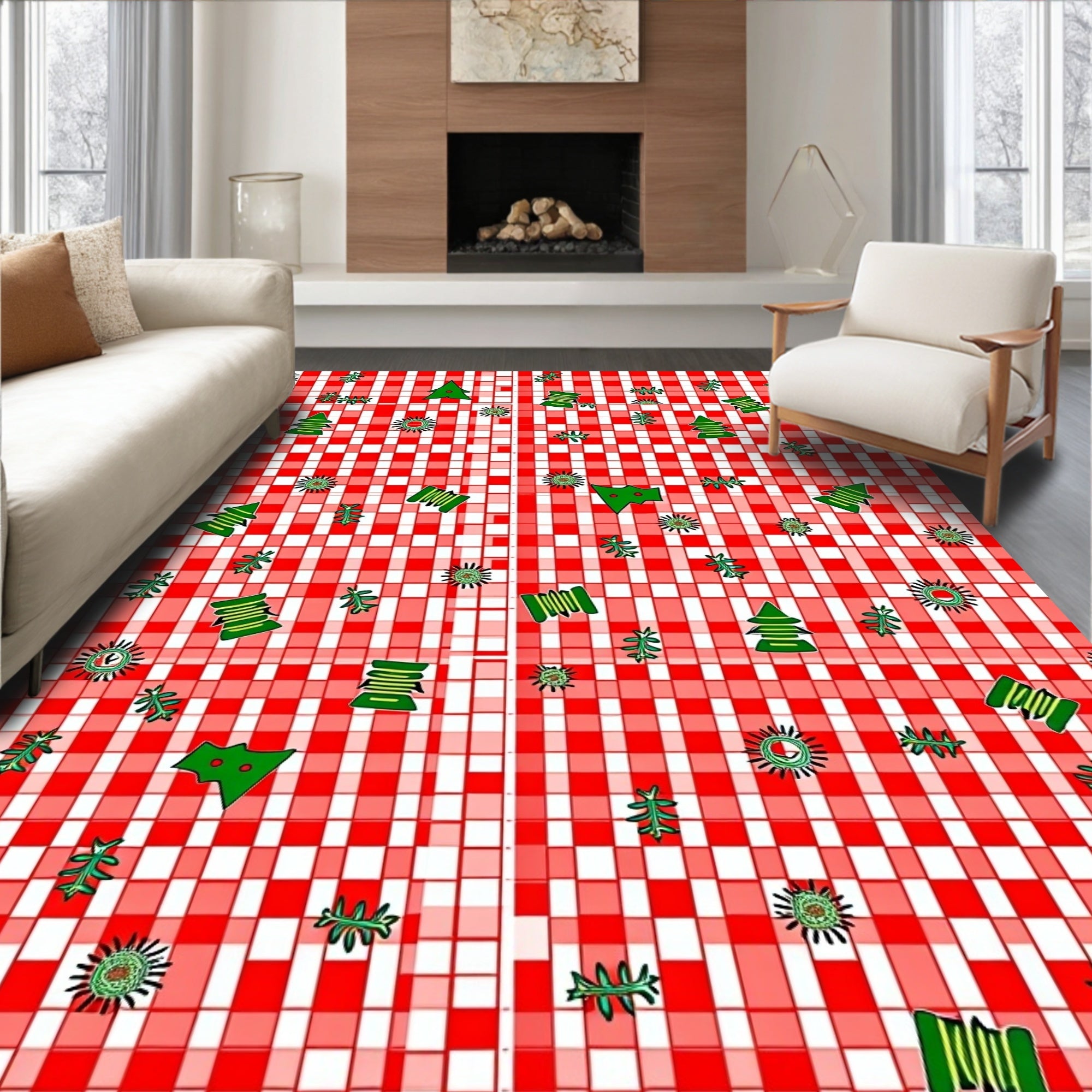 Festive Red Gingham Holiday Scatter Rug