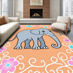 Whimsical Gray Elephant Floral Border Rug