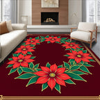 Red Poinsettia Wreath Border Rug