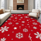 Red White Snowflake Winter Celebration Rug