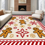 Festive Gingerbread Man Red Snowflake Rug