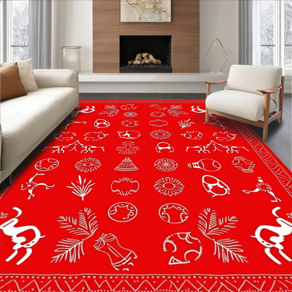 Global Red Primitive Animal Medallion Rug