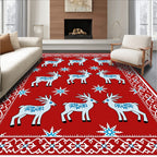 Red White Blue Reindeer Snowflake Border Rug