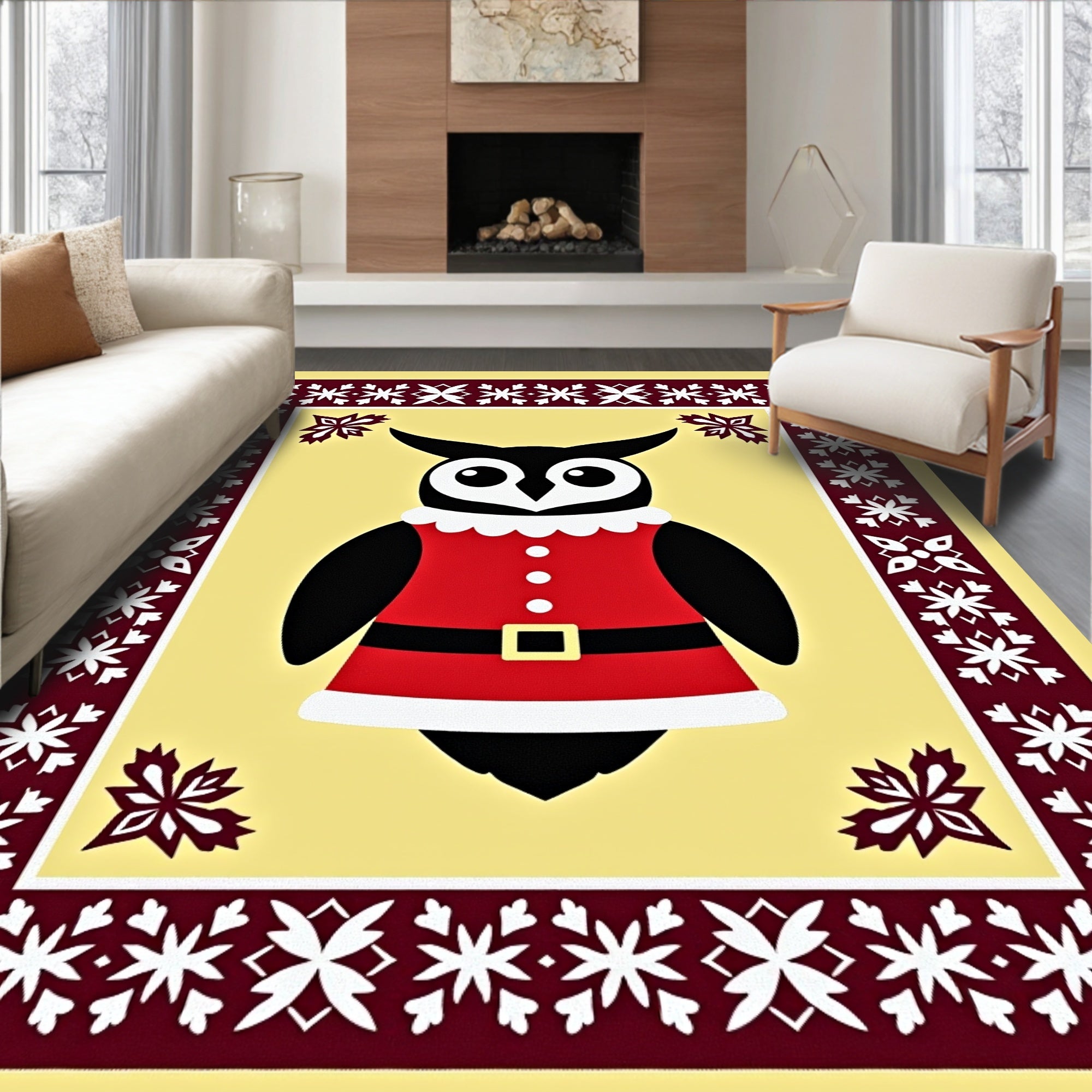 Festive Owl Christmas Border Rug