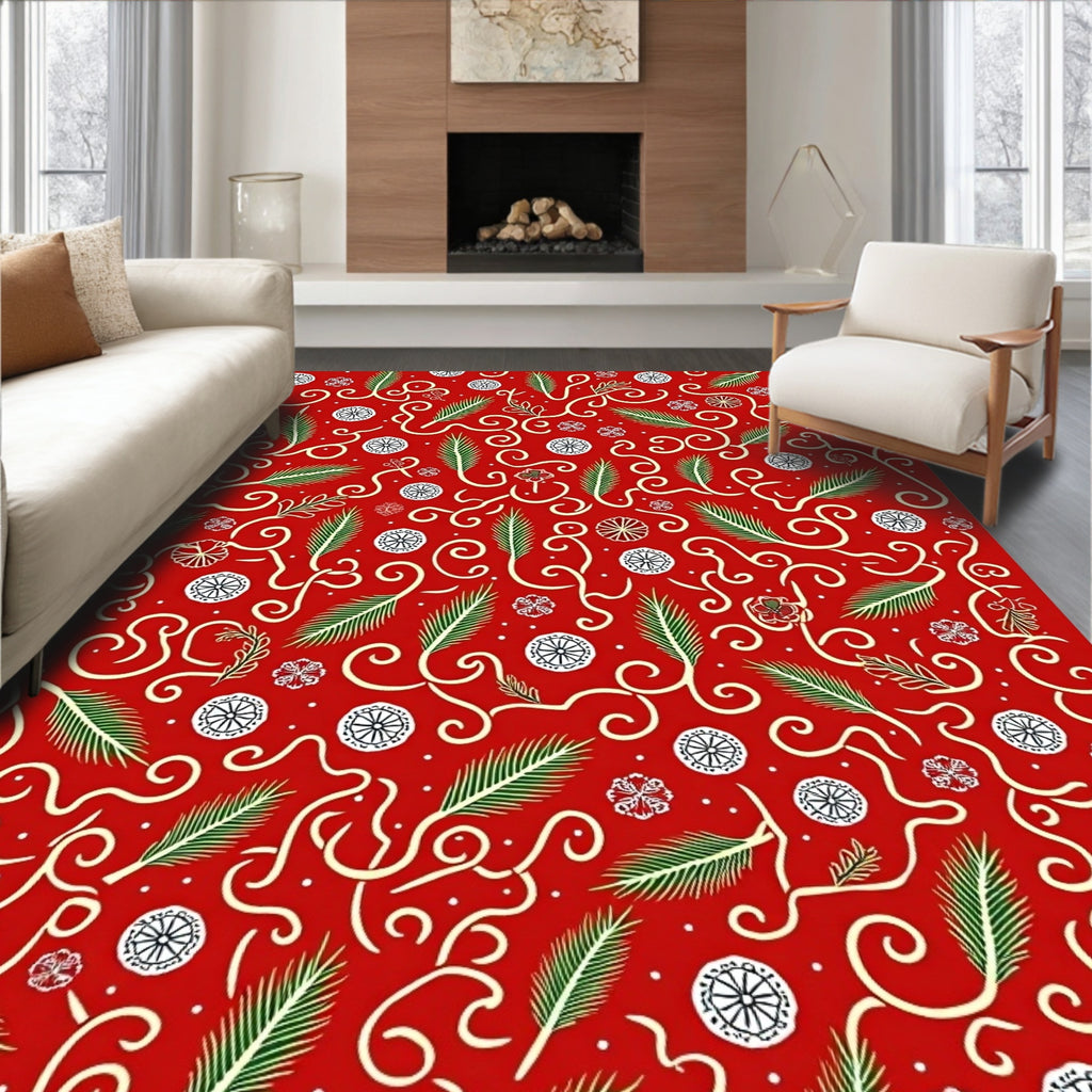 Crimson Greenery Swirl Round Accents Rug