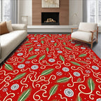 Crimson Greenery Swirl Round Accents Rug