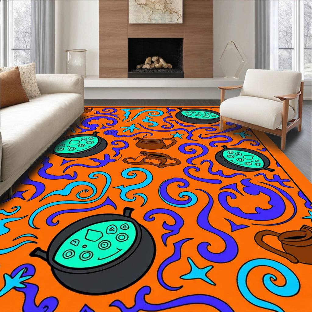 Orange Witches Brew Cauldron Whimsical Rug