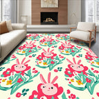 Pink Bunny Floral Garden Art Rug