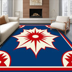 Crimson Red Starburst Blue Medallion Rug
