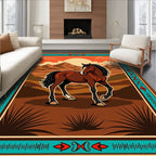 Brown Horse Sunset Mountain Landscape Rug