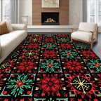 Bold Red Floral Medallion Mosaic Rug