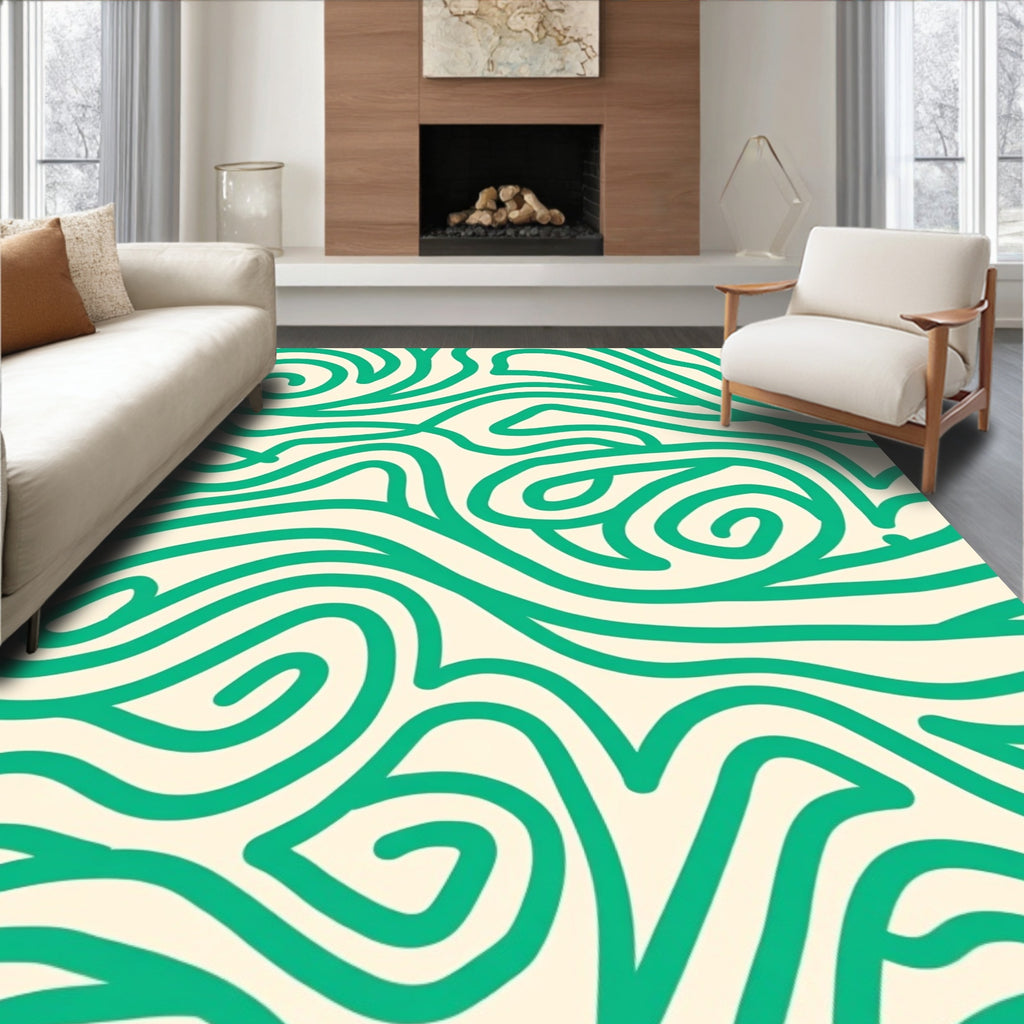 Emerald Swirl Abstract Waves Rug