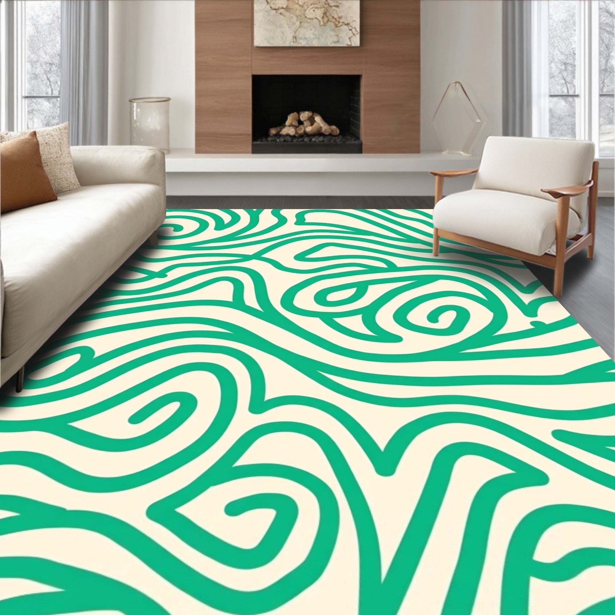 Emerald Swirl Abstract Waves Rug