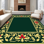 Regal Green Floral Scroll Border Rug