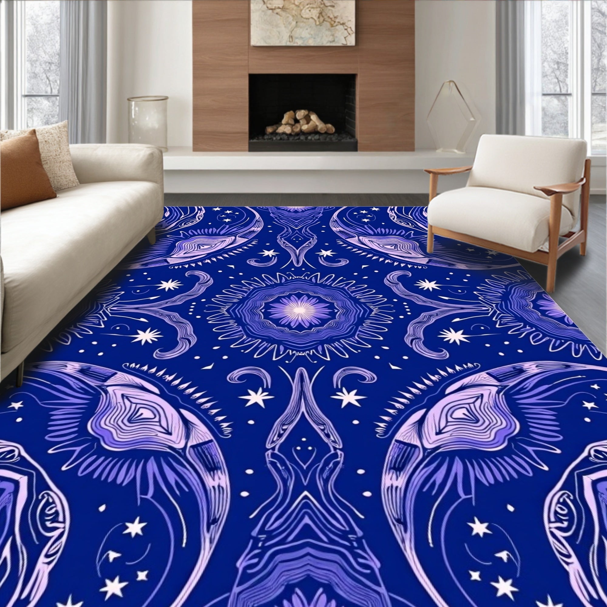 Midnight Blue Celestial Mandalas Rug