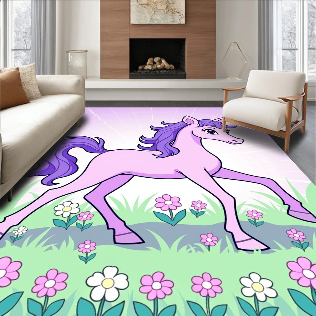 Pink Unicorn Amongst Pink Flowers Rug
