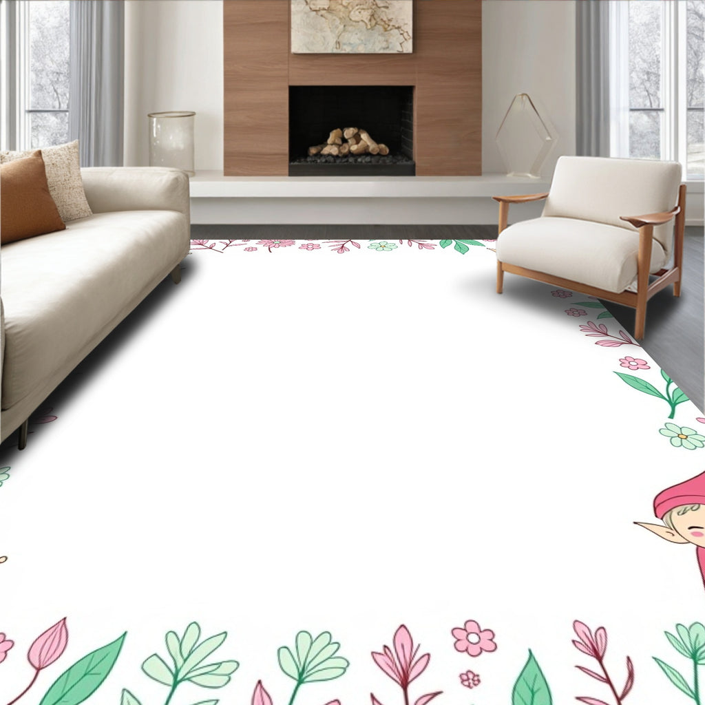 Whimsical pink elf garden border Rug