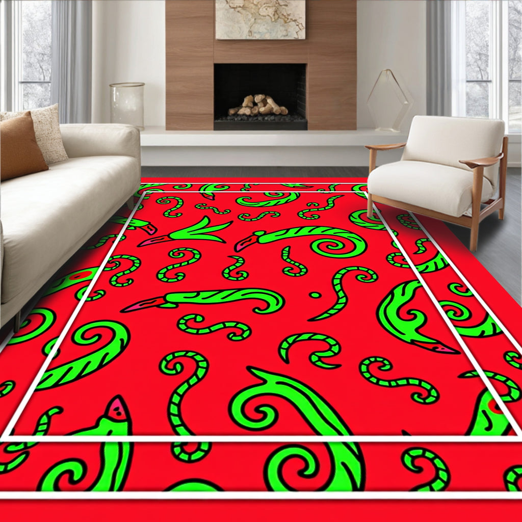 Lively Red Green Swirls Rug